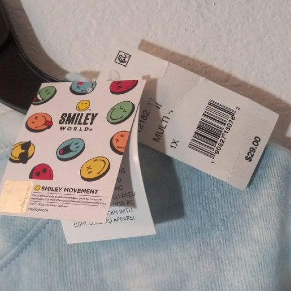 Smiley Women's Tie-Dye Short Sleeve Tee - Blue and Yellow - Picture 3 of 4